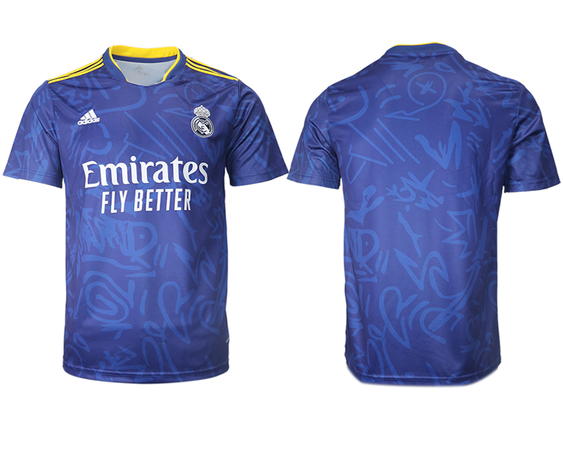 Men 2021-2022 Club Real Madrid away aaa version blue blank Soccer Jersey->real madrid jersey->Soccer Club Jersey